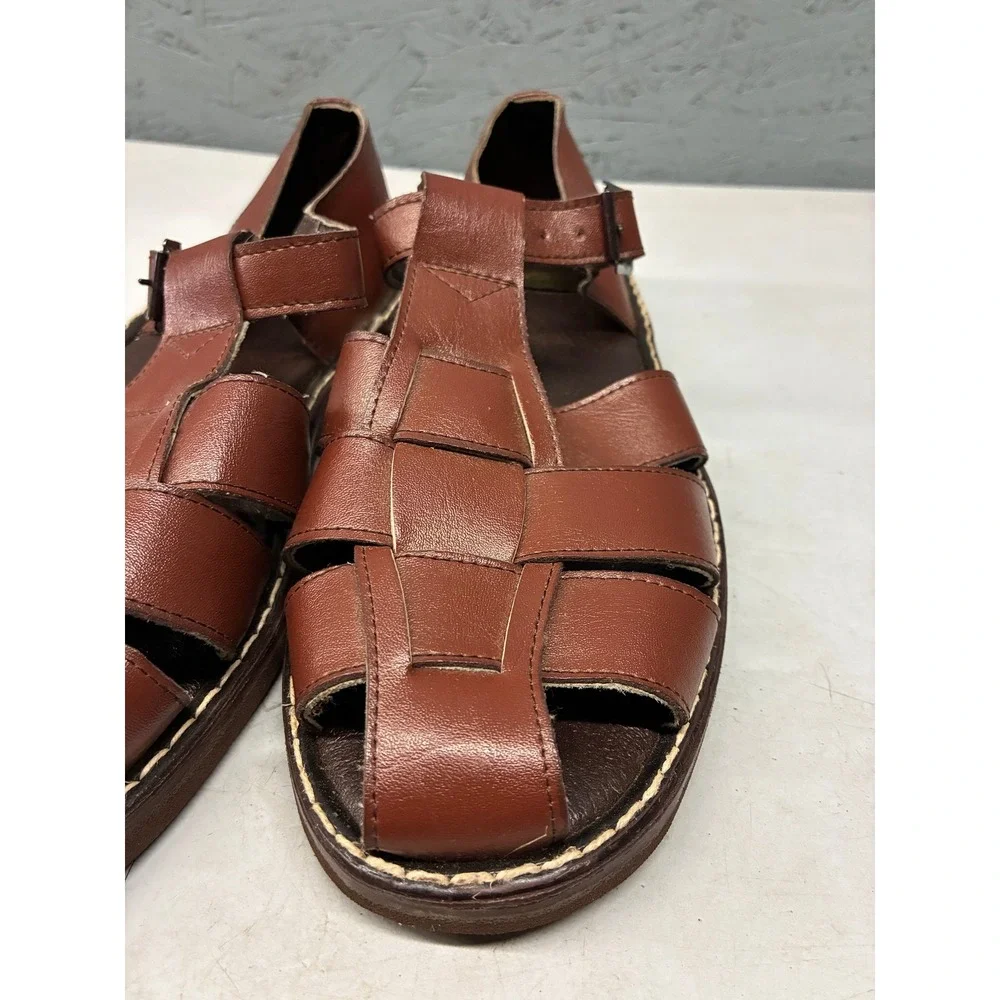 Neptun Fisherman Woven Leather Sandals Mens 7 Brown Vintage Made in Poland Shoes